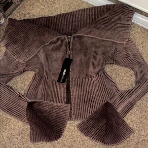 Fashion Nova Off-the-Shoulder Brown Sweater